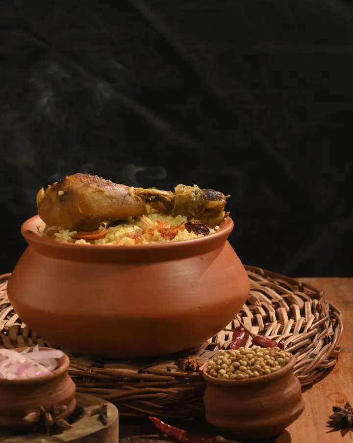Biryani in a clay handi (stock photo)
